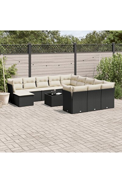 vidaxl Set mobilier de gradina cu perne, 13 piese, negru, poliratan