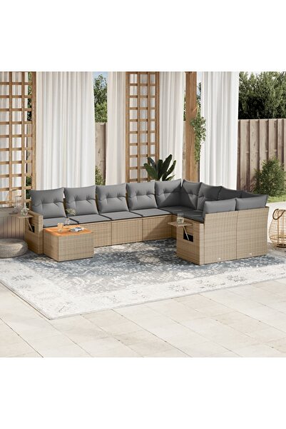 vidaxl Set canapele de gradina, 10 piese, cu perne, bej, poliratan