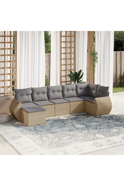 vidaxl Set canapele de gradina, 7 piese, cu perne, bej, poliratan