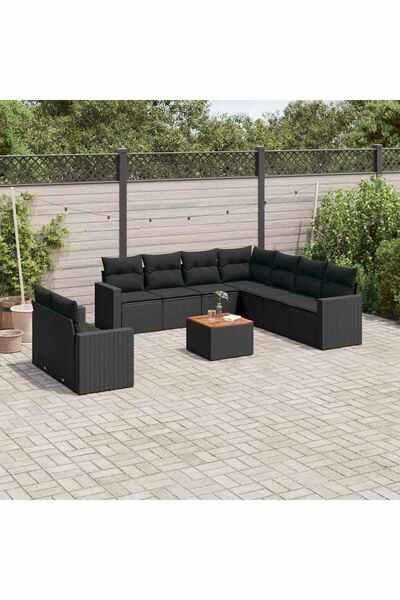 vidaxl Set canapele de gradina cu perne, 10 piese, negru, poliratan