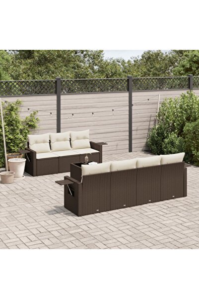 vidaxl Set canapele de gradina cu perne, 8 piese, maro, poliratan