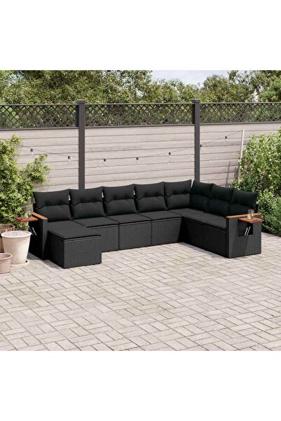 vidaxl Set mobilier de gradina cu perne, 8 piese, negru, poliratan