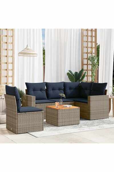 vidaxl Set canapele de gradina cu perne, 6 piese, gri, poliratan