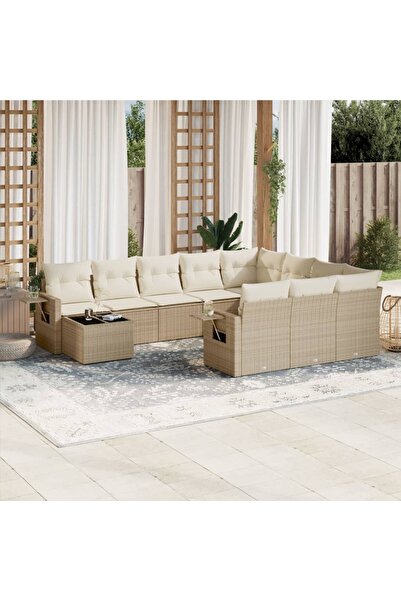vidaxl Set canapele de gradina cu perne, 11 piese, bej, poliratan