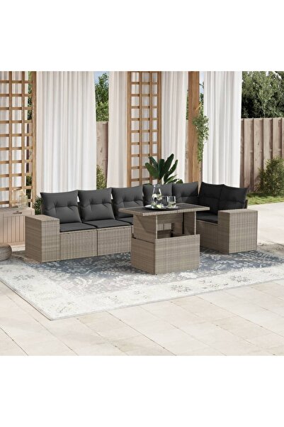 vidaxl Set canapele de gradina cu perne, 7piese gri deschis poliratan