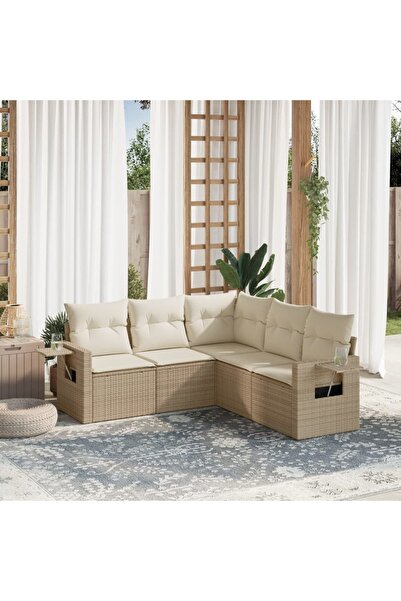 vidaxl Set canapele de gradina cu perne, 5 piese, bej, poliratan