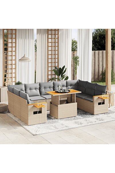 vidaxl Set canapele de gradina cu perne, 11 piese, bej, poliratan