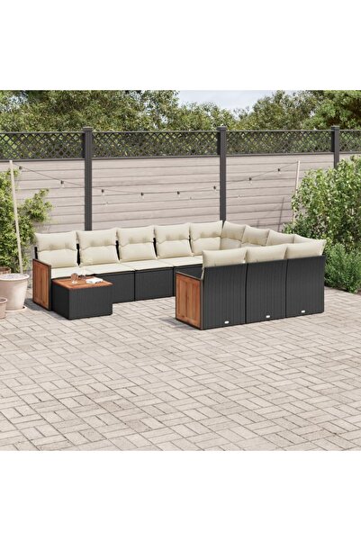 vidaxl Set canapele de gradina cu perne, 11 piese, negru, poliratan