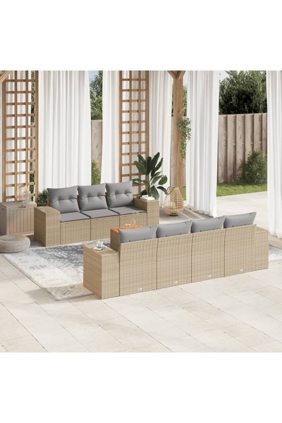 vidaxl Set canapele de gradina, 8 piese, cu perne, bej, poliratan