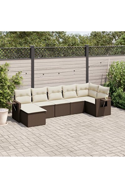 vidaxl Set canapele de gradina cu perne, 7 piese, maro, poliratan