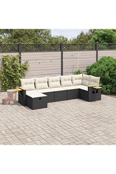 vidaxl Set canapele de gradina cu perne, 7 piese, negru, poliratan