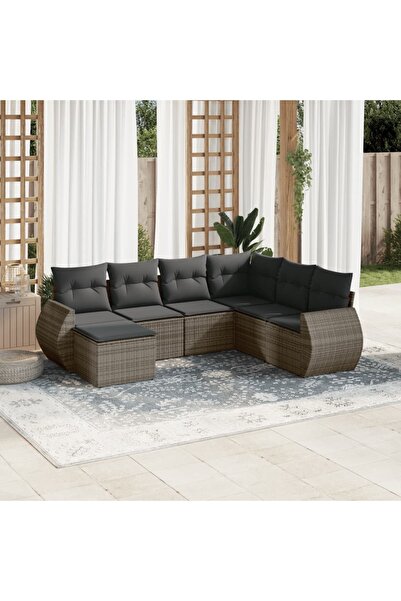 vidaxl Set canapele de gradina, 7 piese, cu perne, gri, poliratan