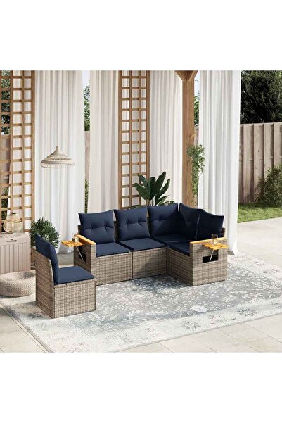 vidaxl Set canapea de gradina cu perne, 5 piese, gri, poliratan
