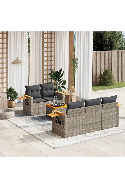 vidaxl Set mobilier gradina cu perne, 6 piese, gri, poliratan