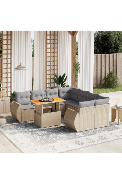 vidaxl Set canapele de gradina, 9 piese, cu perne, bej, poliratan