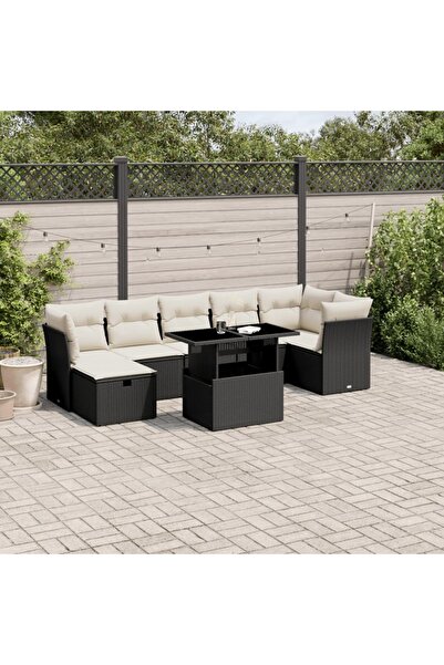 vidaxl Set mobilier de gradina cu perne, 8 piese, negru, poliratan