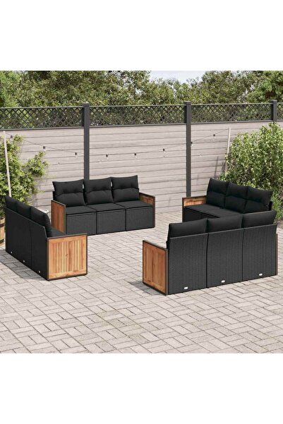 vidaxl Set canapele de gradina, 12 piese, cu perne, negru, poliratan