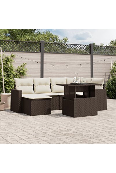 vidaxl Set canapele de gradina cu perne, 7 piese, maro, poliratan