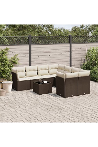 vidaxl Set canapele de gradina cu perne, 9 piese, maro, poliratan