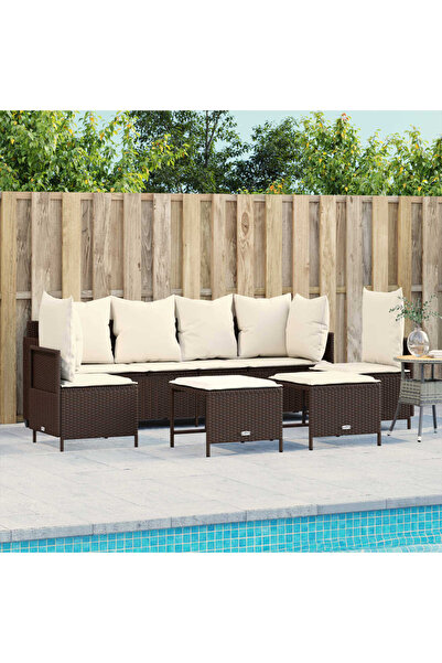 vidaxl Set canapele de gradina cu perne, 5 piese, maro, poliratan