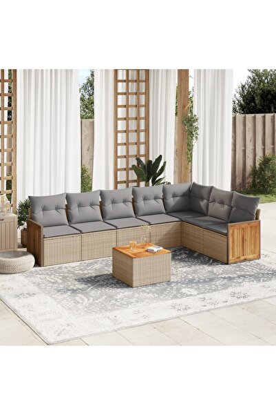 vidaxl Set canapele de gradina, 8 piese, cu perne, bej, poliratan