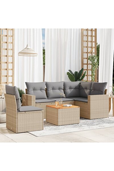 vidaxl Set canapele de gradina, 6 piese, cu perne, bej, poliratan