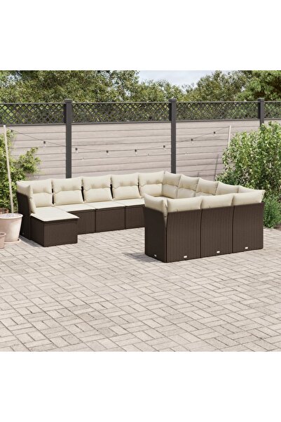 vidaxl Set canapele de gradina cu perne, 12 piese, maro, poliratan