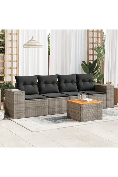 vidaxl Set canapea de gradina cu perne, 5 piese, gri, poliratan