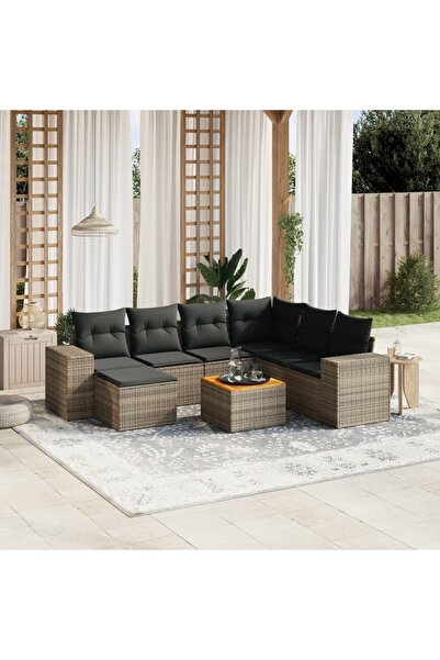 vidaxl Set canapele de gradina cu perne, 8 piese, gri, poliratan