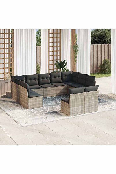 vidaxl Set canapele de gradina cu perne, 11 piese, gri, poliratan