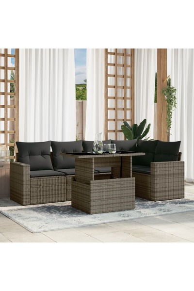 vidaxl Set mobilier gradina cu perne, 6 piese, gri, poliratan