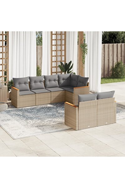 vidaxl Set canapele de gradina, 7 piese, cu perne, bej, poliratan