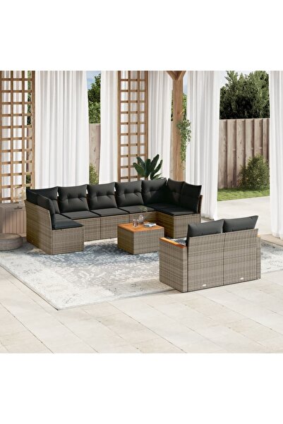 vidaxl Set mobilier de gradina cu perne, 10 piese, gri, poliratan