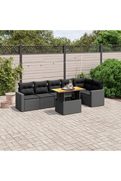 vidaxl Set canapele de gradina cu perne, 7 piese, negru, poliratan