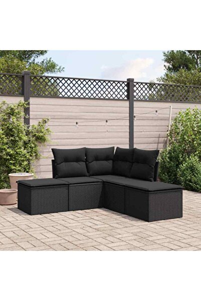 vidaxl Set mobilier de gradina cu perne, 5 piese, negru, poliratan