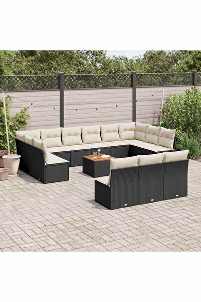 vidaxl Set mobilier de gradina cu perne, 14 piese, negru, poliratan