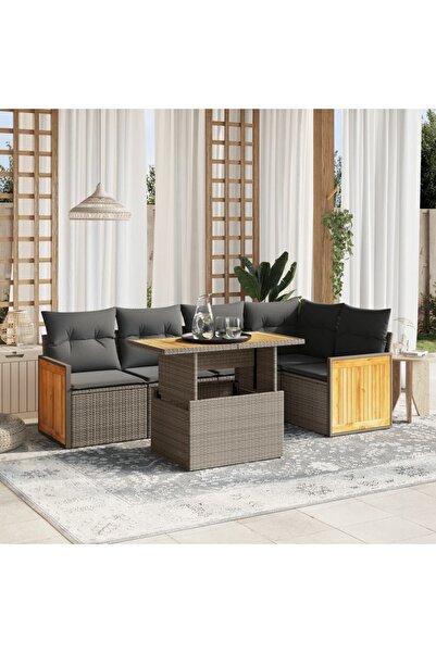 vidaxl Set canapele de gradina cu perne, 6 piese, bej, poliratan