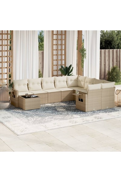 vidaxl Set canapele de gradina cu perne, 10 piese, bej, poliratan
