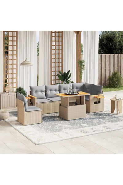 vidaxl Set canapele de gradina, 7 piese, cu perne, bej, poliratan