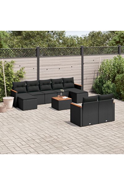 vidaxl Set canapele de gradina cu perne, 10 piese, negru, poliratan