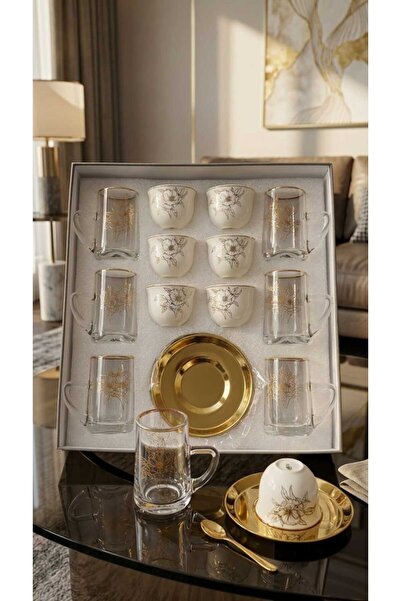 Generic A luxurious hospitality set – coffee cups and tea glasses with elegan...