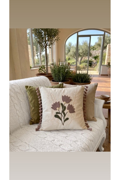 Cotton غطاء وسادة مزين بشراشيب على الحواف من قطعتين