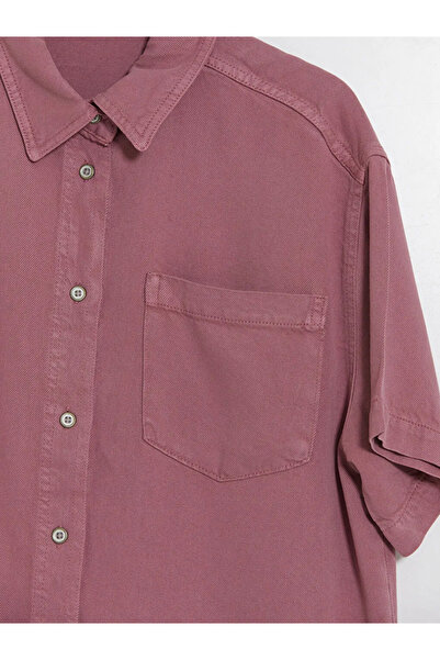 LC Waikiki Ροζ Oversize Γυναικείο Τζιν Πουκάμισο με Τσέπες