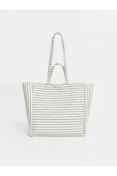 LC Waikiki Ecru Striped Women's Beach Bag