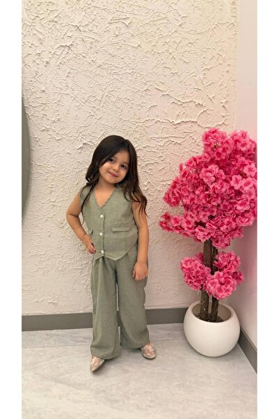 KOKOŞ BEBEK Linen Glitter Fabric Girls' Vest Set - Age 3/10 - 31737