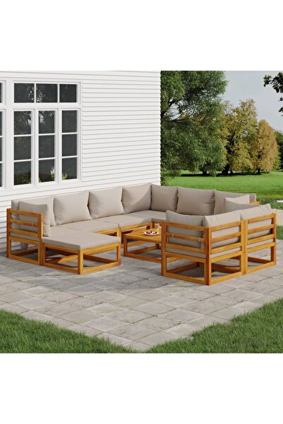 vidaxl Set mobilier gradina cu perne gri deschis, 10 piese, lemn pin