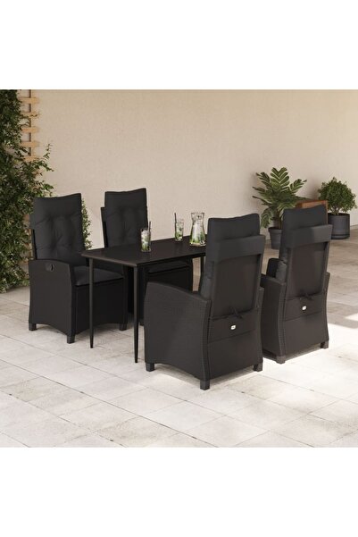 vidaxl Garden furniture set with cushions, 5 pieces, black, polyrattan