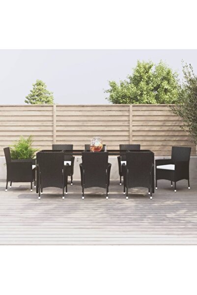 Concept Set mobilier de grădină cu perne, 9 piese, negru, poliratan
