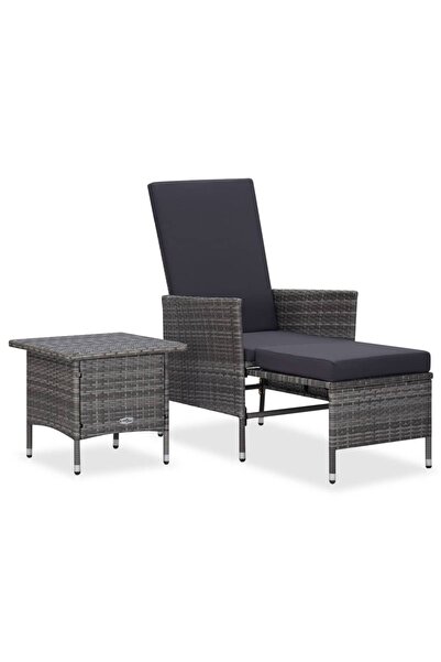 vidaxl Set mobilier de gradina cu perne, 2 piese, gri, poliratan
