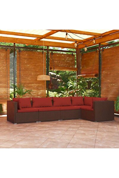 vidaxl Set mobilier de gradina cu perne, 5 piese, maro, poliratan